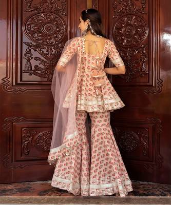 Peach Block Printed Sharara Set 4