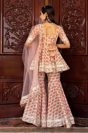 Peach Block Printed Sharara Set