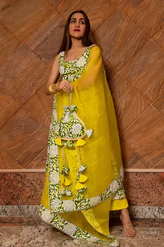 Multicolor Peela Phool Tiered Anarkali Set