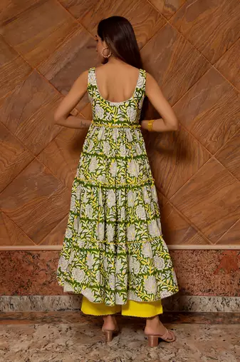 Multicolor Peela Phool Tiered Anarkali Set
