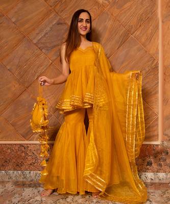 Mustard Haldi Sharara Set for Women 2