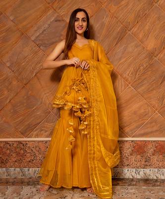 Mustard Haldi Sharara Set for Women 1
