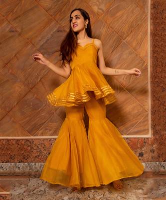 Mustard Haldi Sharara Set for Women 4