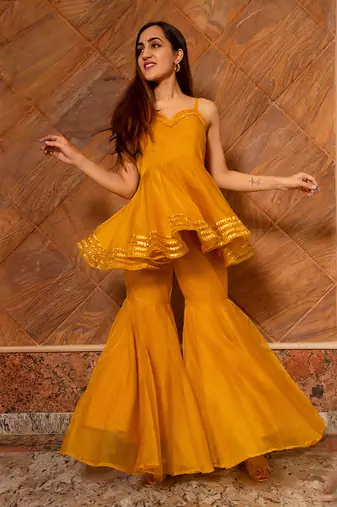 Mustard Haldi Sharara Set for Women