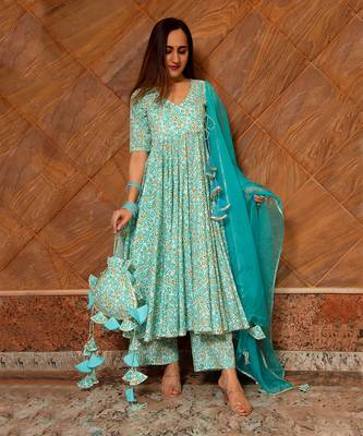 Noor Blue Printed Angrakha Set 1
