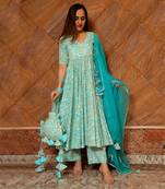 Noor Blue Printed Angrakha Set