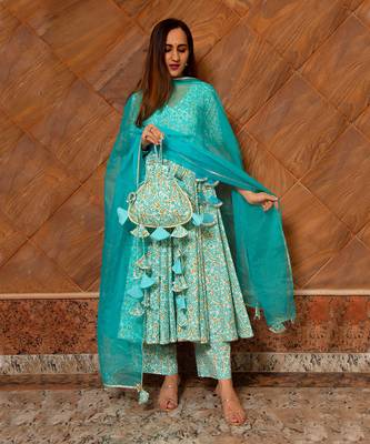 Noor Blue Printed Angrakha Set 2