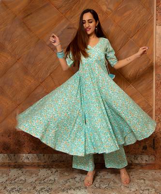 Noor Blue Printed Angrakha Set 3