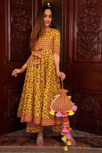 Yellow Dariya Printed Anarkali Set