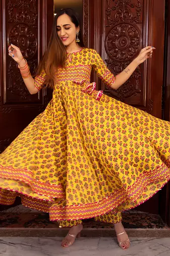 Yellow Dariya Printed Anarkali Set