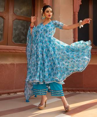 Blue Chiffon Anarkali Set 2