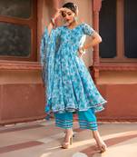 Blue Chiffon Anarkali Set