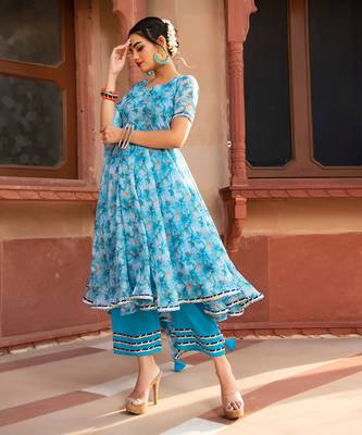 Blue Chiffon Anarkali Set 3
