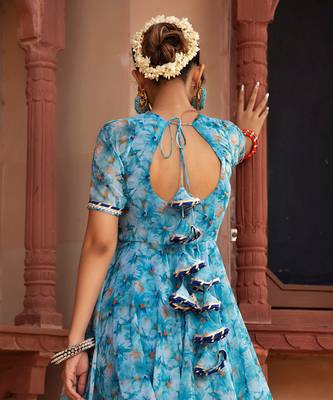 Blue Chiffon Anarkali Set 4