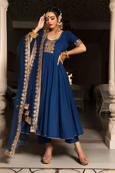 Minakari Blue Anarkali Set