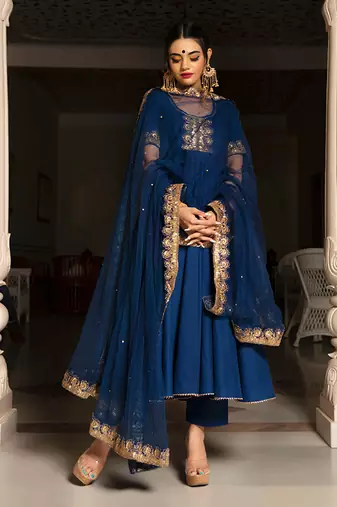 Minakari Blue Anarkali Set