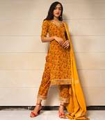 Mustard Yellow Block Printed Kurta Set