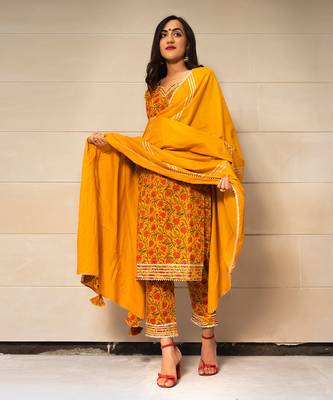 Mustard Yellow Block Printed Kurta Set 2