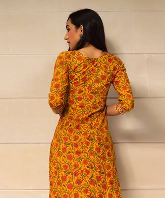 Mustard Yellow Block Printed Kurta Set 4