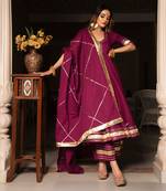 Burgundy Cotton Anarkali Set