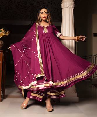 Burgundy Cotton Anarkali Set 2