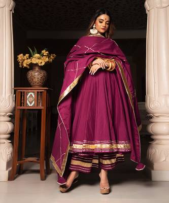 Burgundy Cotton Anarkali Set 3