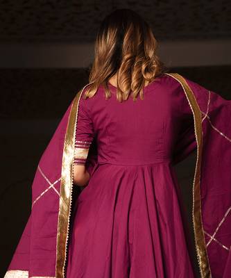 Burgundy Cotton Anarkali Set 4