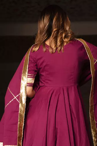 Burgundy Cotton Anarkali Set