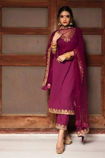 Burgundy Straight Kurta Set