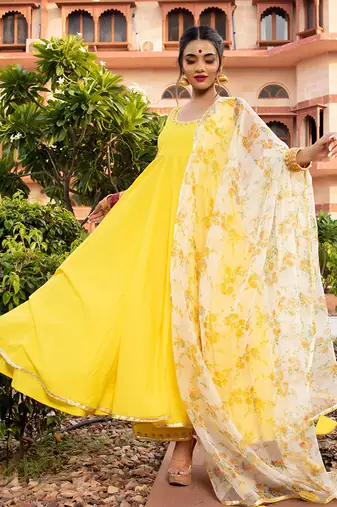 Berry Yellow Anarkali Set