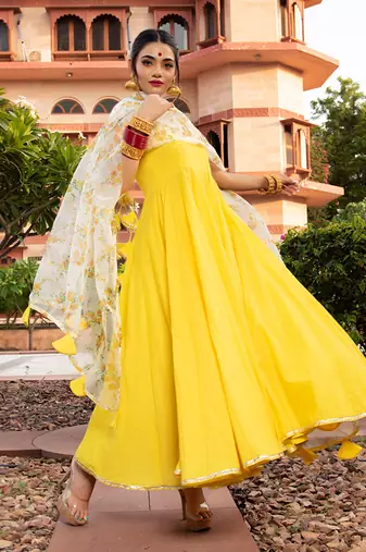 Berry Yellow Anarkali Set