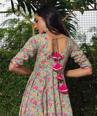 Tea Green Block Printed Anarkali Set 3