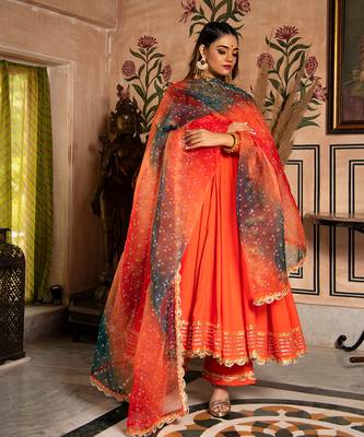 Orange Bandhani Angrakha Set 1
