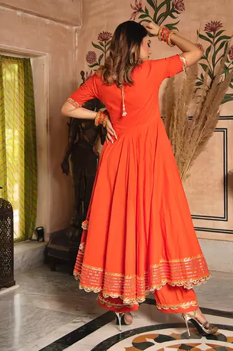 Orange Bandhani Angrakha Set