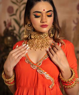Orange Bandhani Angrakha Set 3