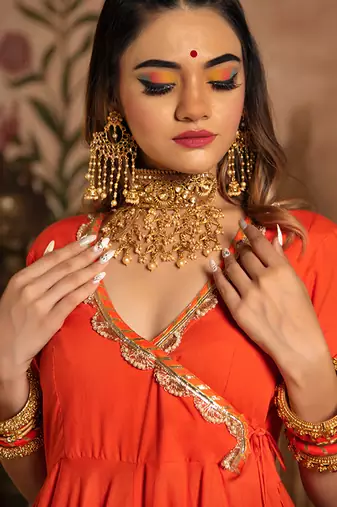 Orange Bandhani Angrakha Set