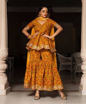 Darpan Mustard Block Printed Sharara Set 1