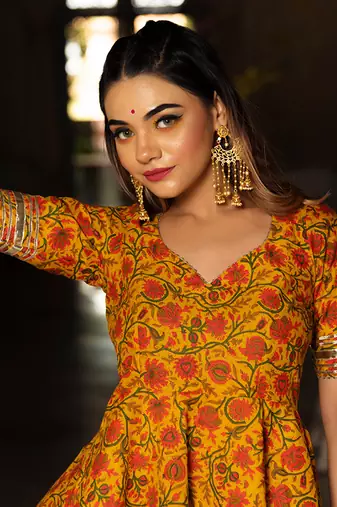Darpan Mustard Block Printed Sharara Set