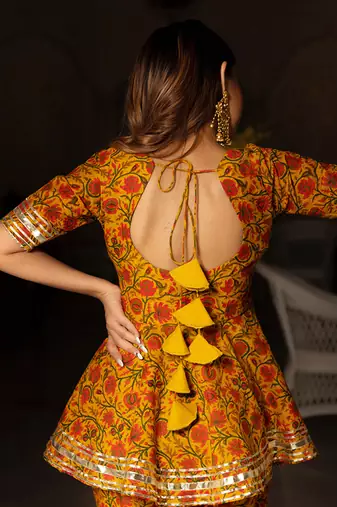 Darpan Mustard Block Printed Sharara Set