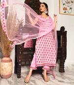 Gulbahar Pink Block Printed Kurta Set