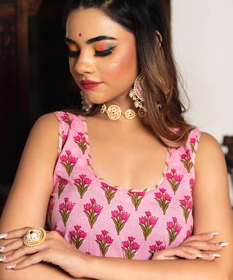 Gulbahar Pink Block Printed Kurta Set 4
