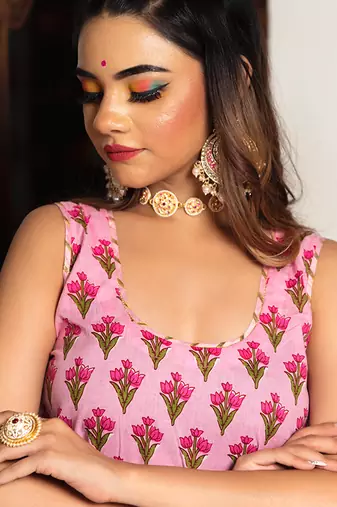 Gulbahar Pink Block Printed Kurta Set