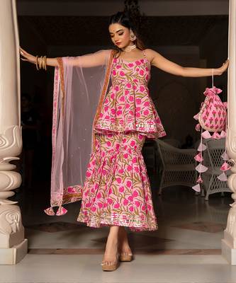 Nazakat Pink Block Printed Sharara Set 1