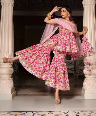 Nazakat Pink Block Printed Sharara Set 2