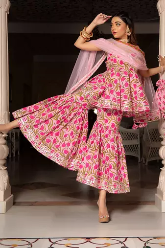 Nazakat Pink Block Printed Sharara Set