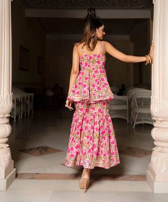 Nazakat Pink Block Printed Sharara Set 3