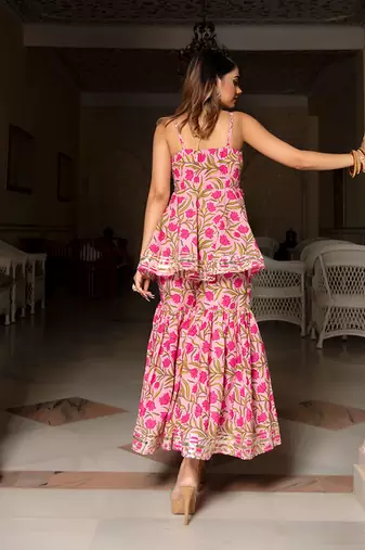 Nazakat Pink Block Printed Sharara Set