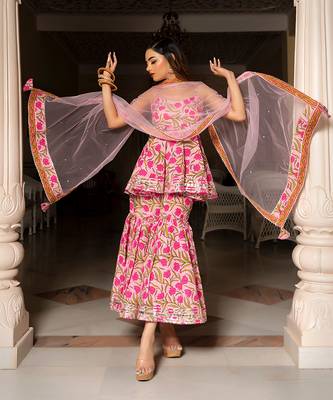 Nazakat Pink Block Printed Sharara Set 4