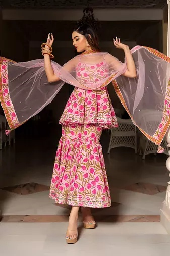 Nazakat Pink Block Printed Sharara Set