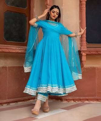 Kalamkari Blue Anarkali Set 1